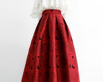 Spring and autumn elegant jacquard A-line skirt,High-waisted zipper skirt,Red tutu skirt,Hepburn umbrella skirt,Pocket skirt,Custom skirt.