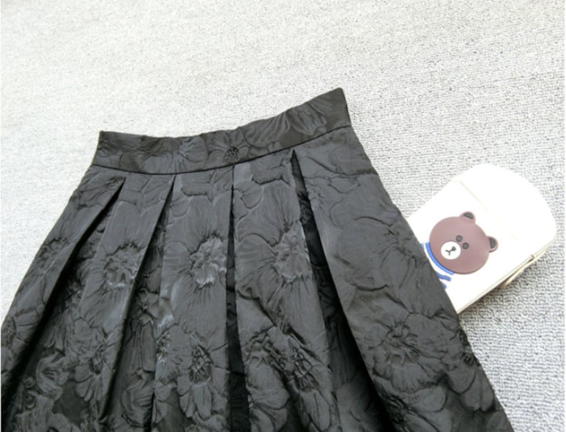 Vintage jacquard embroidered A-line skirt,Black high waist skirt,Autumn winter swing skirt,Hepburn style black umbrella skirt,Custom skirt. image 5