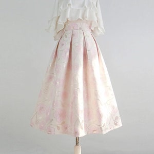 Falda con estampado de flores de rosas grandes, falda de organza, falda de dama de primavera y verano, falda con cremallera de cintura alta, falda de bolsillo, falda personalizada.