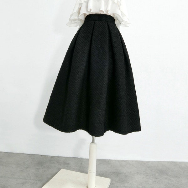 Retro woolen A-line skirt,Black high waist skirt,Swing skirt,Hepburn style black umbrella skirt,Thick winter woolen skirt,Custom skirt.