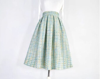 Elegant green tweed skirt,Autumn winter swing skirt,Hepburn style Green umbrella skirt,Pocket skirt,Custom skirt.