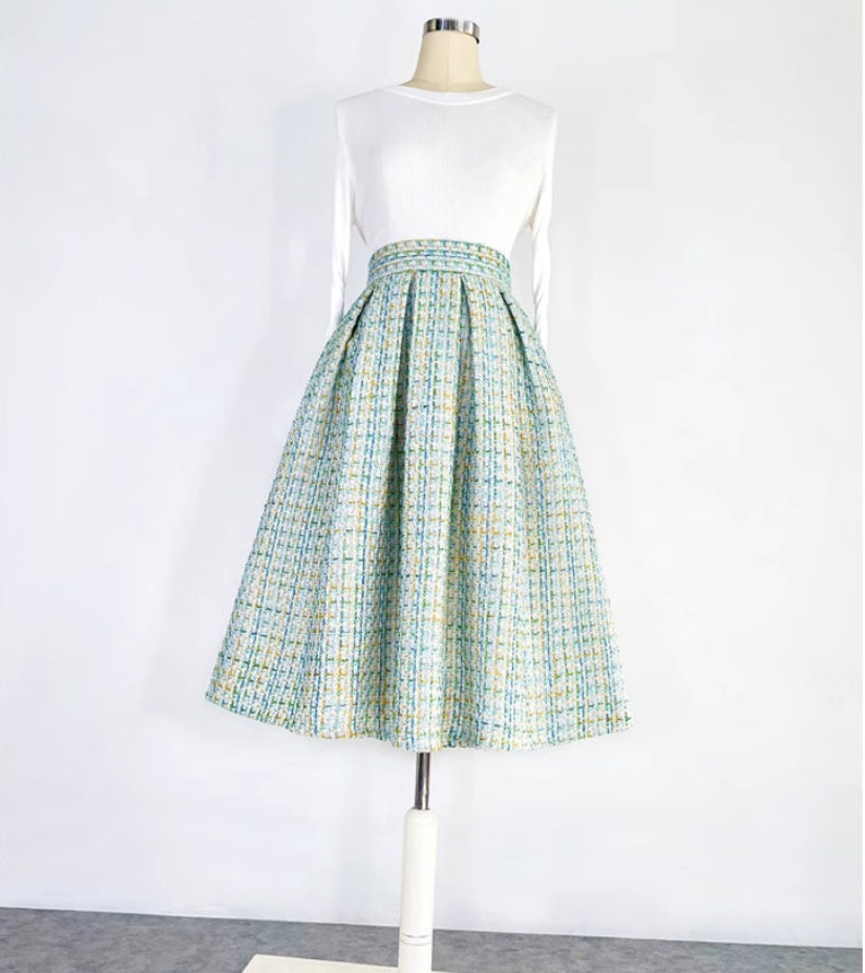 Elegant green tweed skirt,Autumn winter swing skirt,Hepburn style Green umbrella skirt,Pocket skirt,Custom skirt. Green