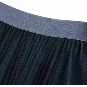 Classic Plaid Full Mesh Midi Skirt,pleated Splicing Tulle Skirt,elastic ...