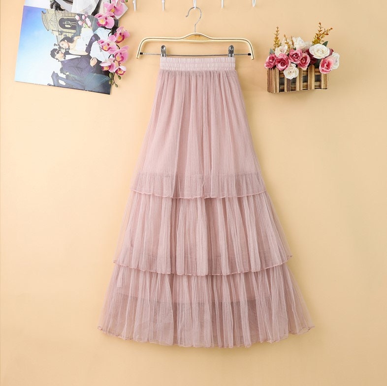 Fashion Women Tulle A-line Elastic High Waist Pleated Maxi | Etsy