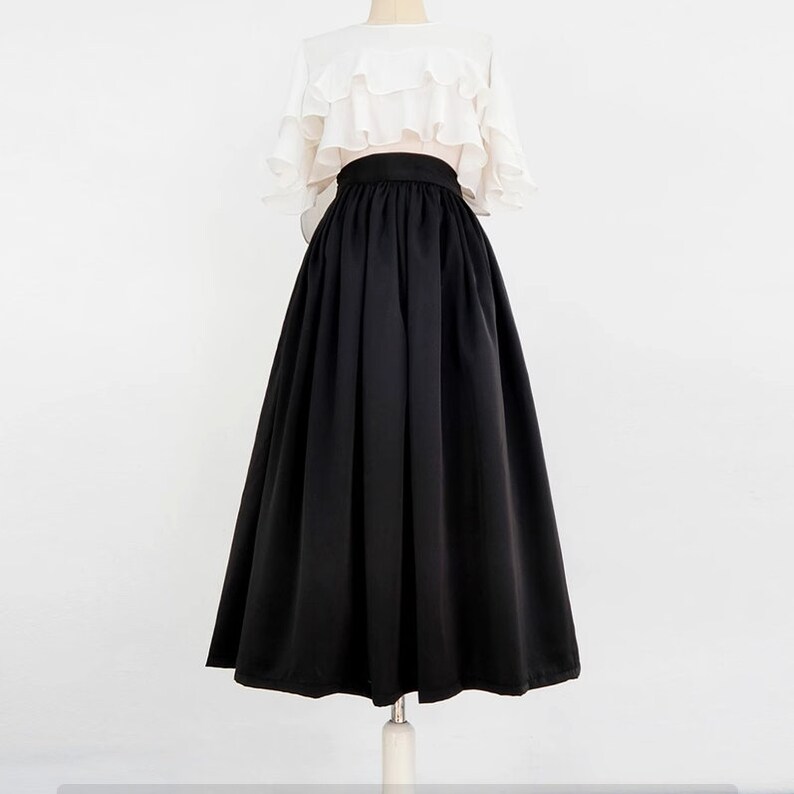 Black matte skirts,Satin skirt women,Hepburn style black umbrella skirt,Zip pleated skirt,Plus size skirt,Custom skirt. image 3