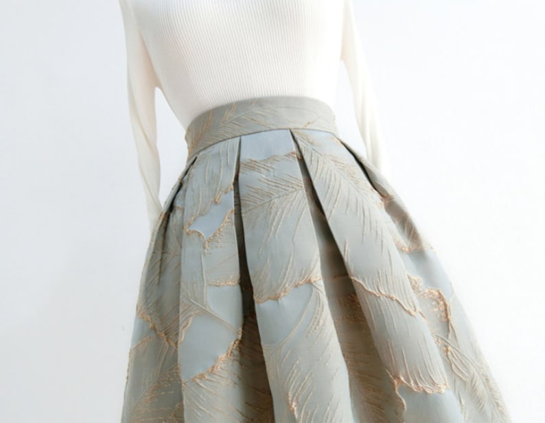 Vintage jacquard embroidered A-line skirt,Turquoise high waist skirt,Autumn and winter swing skirt,Hepburn umbrella skirt,Custom skirt. zdjęcie 7