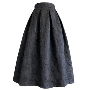 Vintage jacquard embroidered A-line skirt,Black high waist skirt,Autumn winter swing skirt,Hepburn style black umbrella skirt,Custom skirt. Black