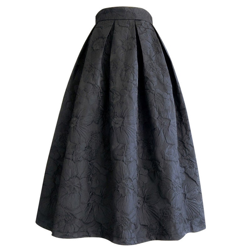 Vintage jacquard embroidered A-line skirt,Black high waist skirt,Autumn winter swing skirt,Hepburn style black umbrella skirt,Custom skirt. Black