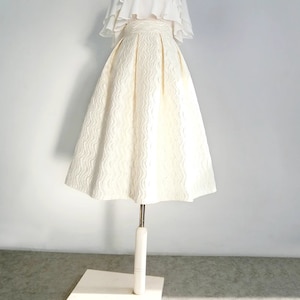 Ivory Jacquard skirt,A-line skirt,Spring Autumn women's skirt,Zipper waist skirt,Elegant umbrella skirt,Custom-made skirts image 3