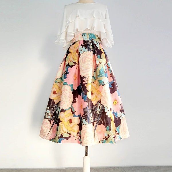 Classic jacquard embroidered A-line skirts,High waist long skirts, Spring  autumn swing skirts,Hepburn flared skirts,Custom skirts.