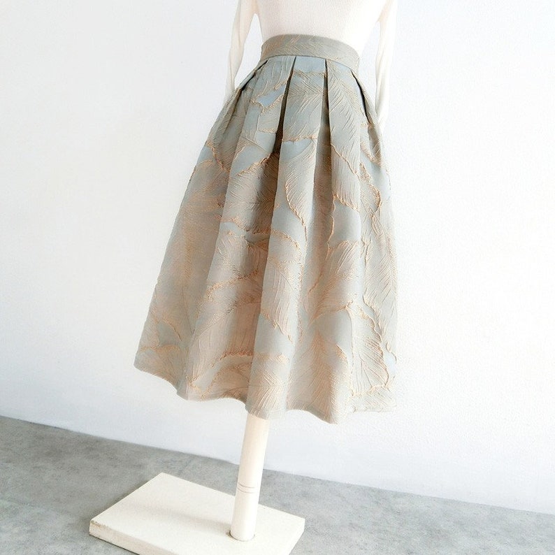 Vintage jacquard embroidered A-line skirt,Turquoise high waist skirt,Autumn and winter swing skirt,Hepburn umbrella skirt,Custom skirt. zdjęcie 4