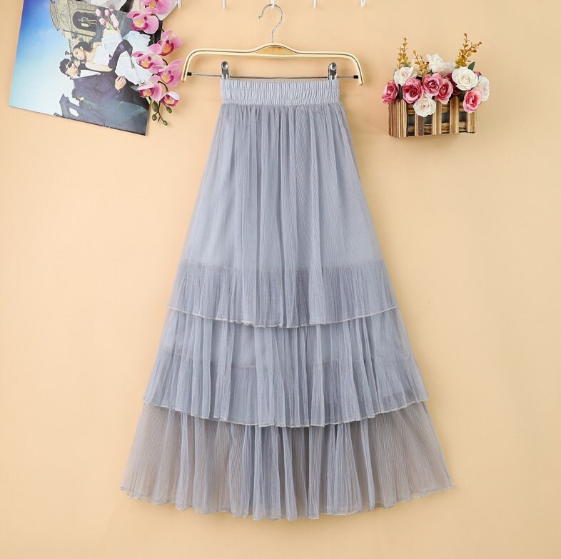 Fashion Women Tulle A-line Elastic High Waist Pleated Maxi | Etsy