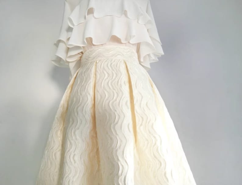 Ivory Jacquard skirt,A-line skirt,Spring Autumn women's skirt,Zipper waist skirt,Elegant umbrella skirt,Custom-made skirts image 4