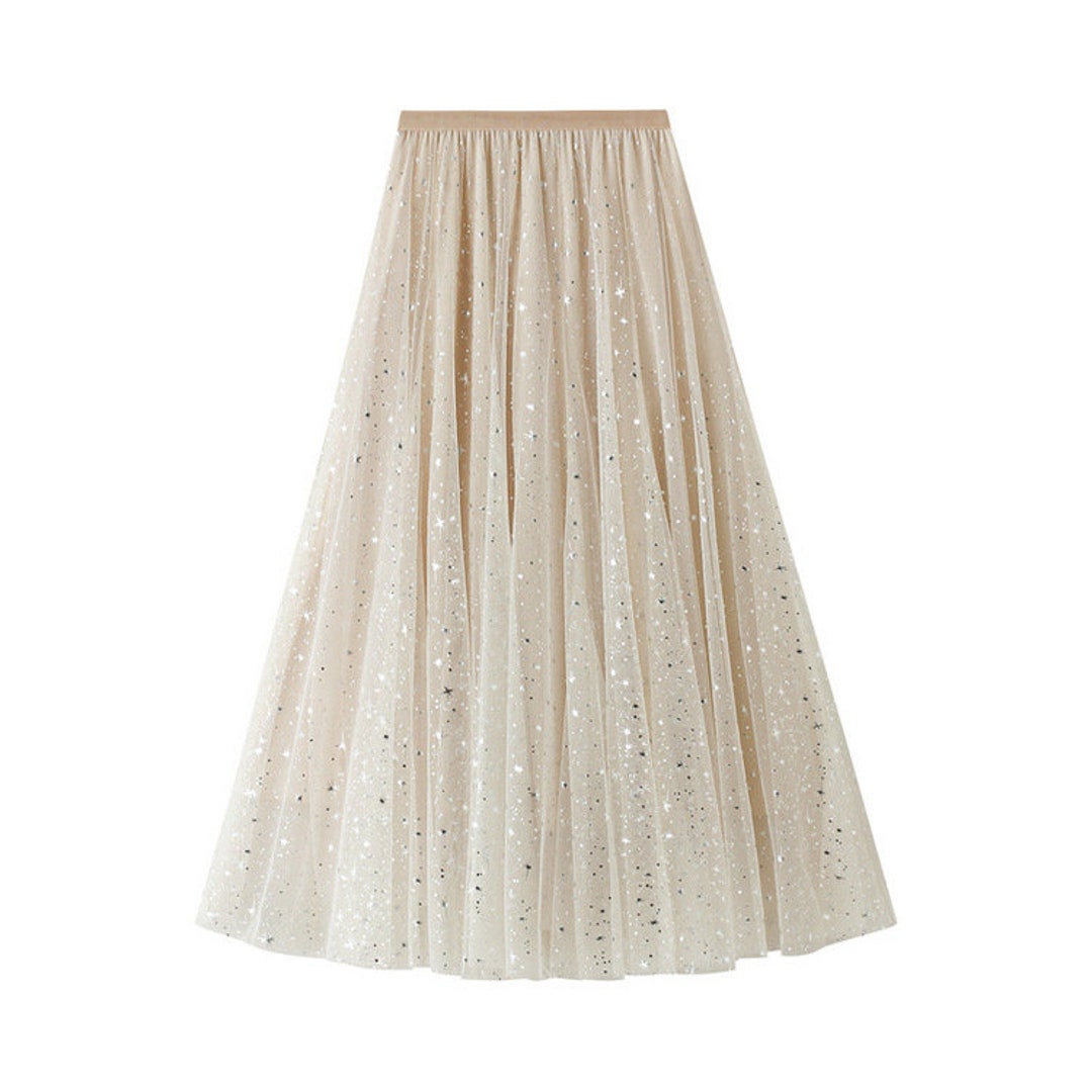 Sequin Star Embellished Tulle Midi Skirtfashion Summer Party - Etsy