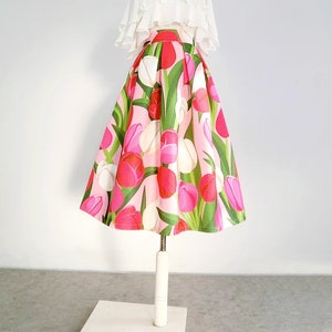 Jupe tulipe printemps et été, jupe trapèze taille haute zippée, jupe poche, jupe fée, cadeau pour elle, jupe personnalisée image 5