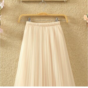 Romantic layered tulle midi skirt,Casual pleated splicing tulle skirt,Women skirt elastic waist pleated maxi skirt. image 8