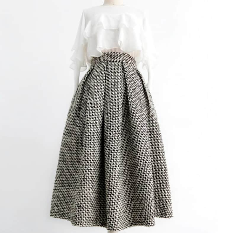 Jupe en laine blanche noire, jupe taille haute surdimensionnée, jupe femme d'hiver, jupe taille zippée, jupe en laine Xiaoxiangfeng, jupe personnalisée image 2