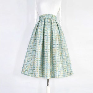 Elegant green tweed skirt,Autumn winter swing skirt,Hepburn style Green umbrella skirt,Pocket skirt,Custom skirt. image 2