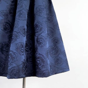 Jupe trapèze brodée jacquard, jupe taille haute bleu foncé, jupe swing automne hiver, jupe tutu design poche, jupe Hepburn, jupe personnalisée. image 6