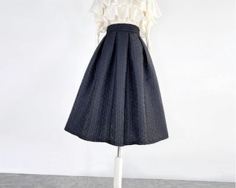 Solid color embroidered high waisted skirt women,Autumn winter swing skirt,Hepburn style black umbrella skirt,Custom skirt.