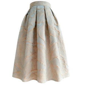 jupe trapèze brodée jacquard vintage, jupe taille haute turquoise, jupe swing automne et hiver, jupe parapluie Hepburn, jupe personnalisée. image 3