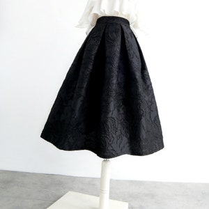 Vintage jacquard embroidered A-line skirt,Black high waist skirt,Autumn winter swing skirt,Hepburn style black umbrella skirt,Custom skirt.