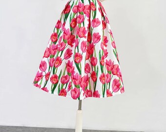 Jupe tulipe printemps-été, Jupe trapèze tulipe à fermeture éclair, Jupe à poche, Jupe jacquard, Cadeau pour la fête des Mères, Jupes sur mesure