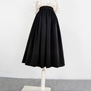 Black matte skirts,Satin skirt women,Hepburn style black umbrella skirt,Zip pleated skirt,Plus size skirt,Custom skirt. image 2
