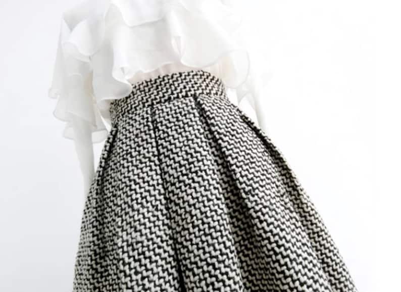 Jupe en laine blanche noire, jupe taille haute surdimensionnée, jupe femme d'hiver, jupe taille zippée, jupe en laine Xiaoxiangfeng, jupe personnalisée image 4