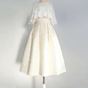 Ivory  Jacquard skirt,A-line skirt,Spring Autumn women's skirt,Zipper waist skirt,Elegant umbrella skirt,Custom-made skirts