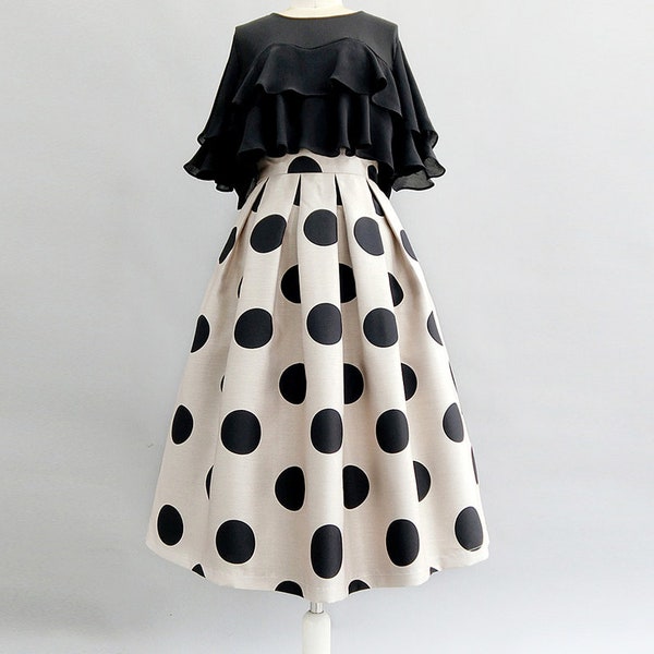 Gray  polka dot skirt women,Simple Autumn umbrella skirt,Tiered Pocket Skirt,High Waisted Skirt,Hepburn umbrella skirt,Custom skirt.