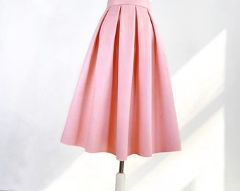 Pink deer velvet skirt,Spring and Autumn Skirts,A- high-waisted skirt,Zipper waist skirt,Artistic skirt,Custom skirt