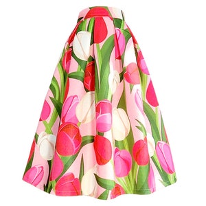 Jupe tulipe printemps et été, jupe trapèze taille haute zippée, jupe poche, jupe fée, cadeau pour elle, jupe personnalisée image 2