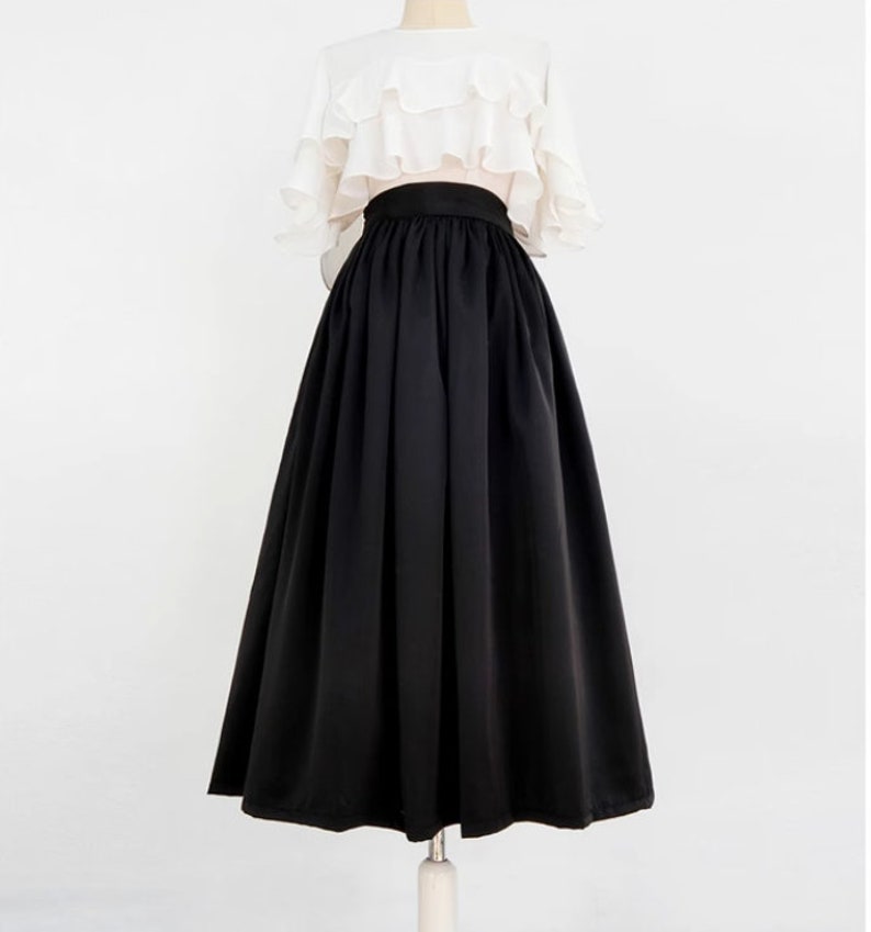 Black matte skirts,Satin skirt women,Hepburn style black umbrella skirt,Zip pleated skirt,Plus size skirt,Custom skirt. image 8