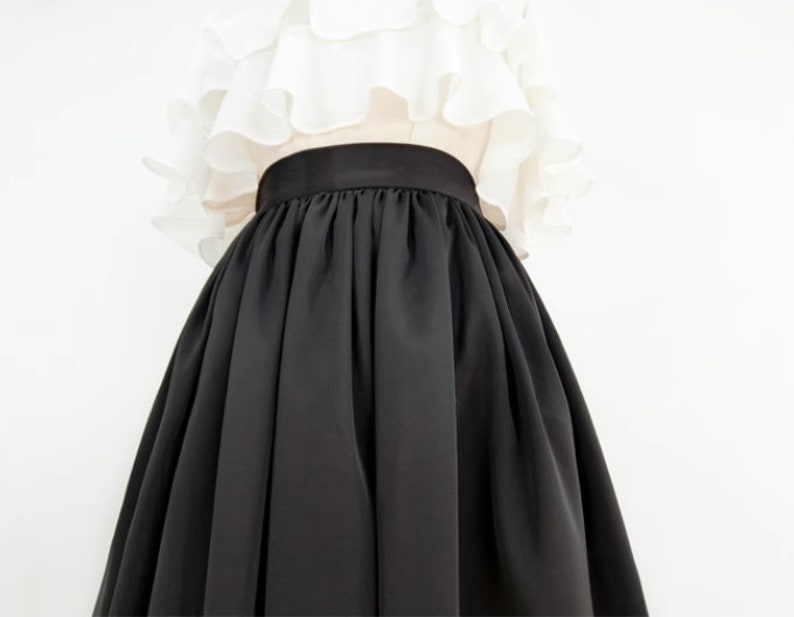 Black matte skirts,Satin skirt women,Hepburn style black umbrella skirt,Zip pleated skirt,Plus size skirt,Custom skirt. image 6