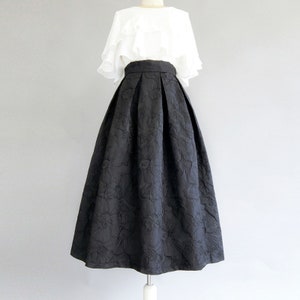 Vintage jacquard embroidered A-line skirt,Black high waist skirt,Autumn winter swing skirt,Hepburn style black umbrella skirt,Custom skirt. image 1
