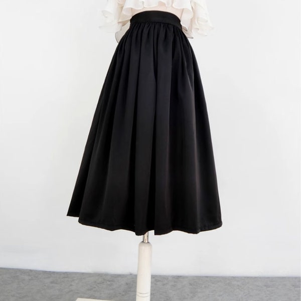 Black matte skirts,Satin skirt women,Hepburn style black umbrella skirt,Zip pleated skirt,Plus size skirt,Custom skirt.