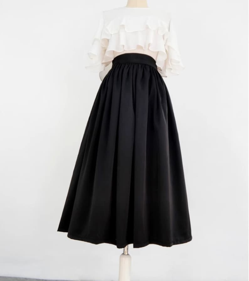 Black matte skirts,Satin skirt women,Hepburn style black umbrella skirt,Zip pleated skirt,Plus size skirt,Custom skirt. image 4