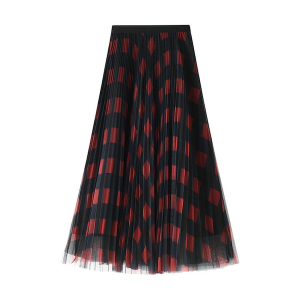 Plaid Tulle Midi Skirt