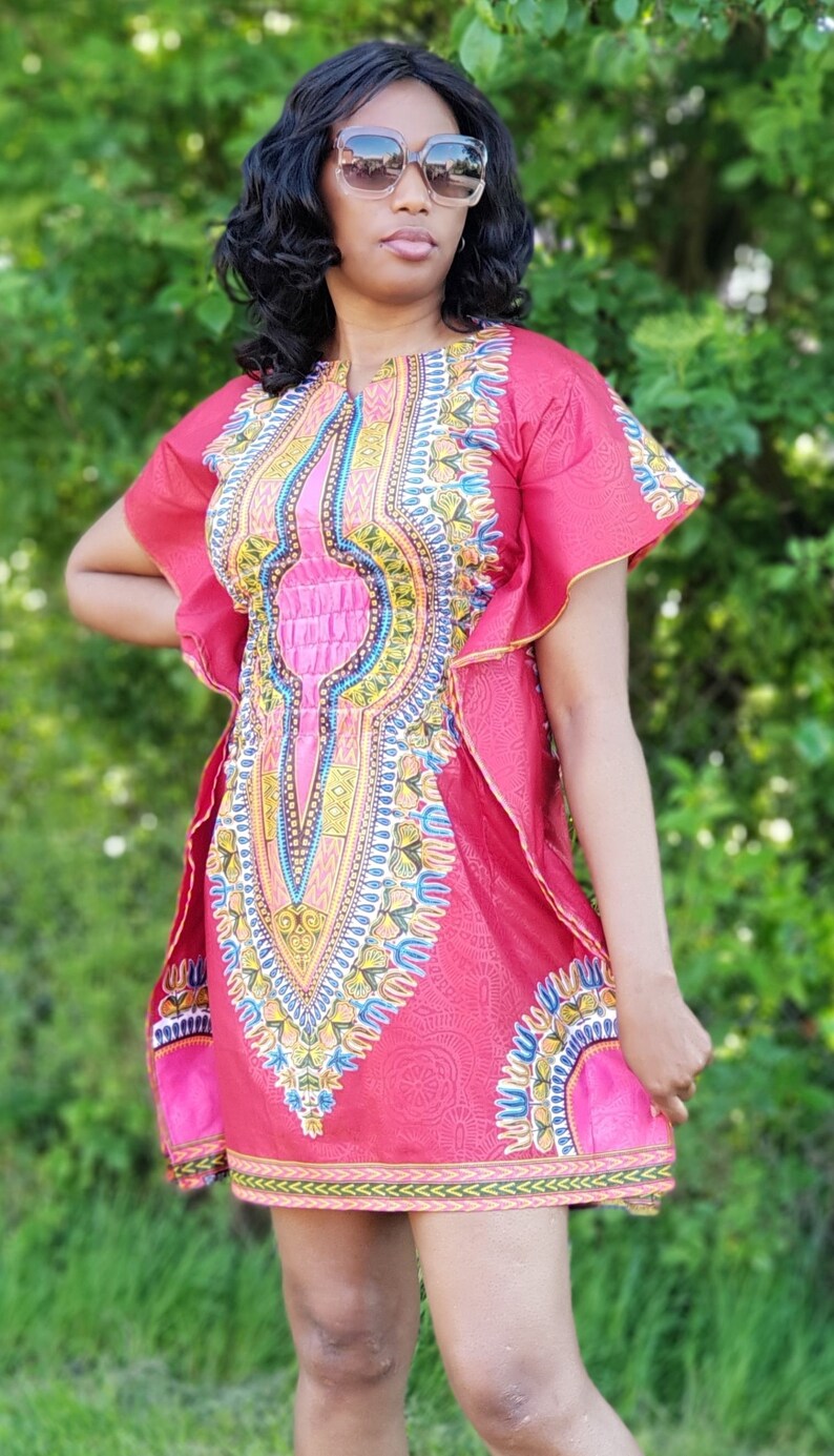 African Dashiki for Women Mini Dashiki Embroidered Dress Summer African Print 