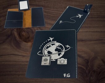 Protège passeport personnalisé + étiquette bagage | Cadeau voyage personnalisé | Porte passeport cuir | Travel gift personnalisé initiales