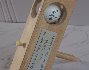 Golf gift idea for golfers: Wooden trophy for competition + Engraved plaque – Honor your golfing champion!