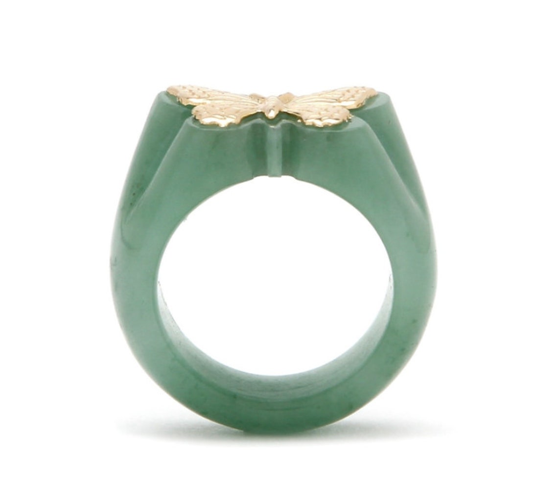 Green Jade Butterfly Ring Green Jade Ring Ring for Women Etsy