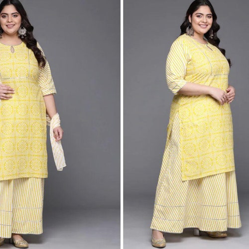 Handmade Plus Size high quality Yellow Bandani Printed Cotton Suit Set K-34