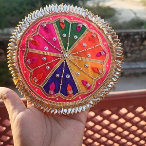 Handmade Golden Round patches, art and craft pack of 2, gota work, multicolor patches, round patches.