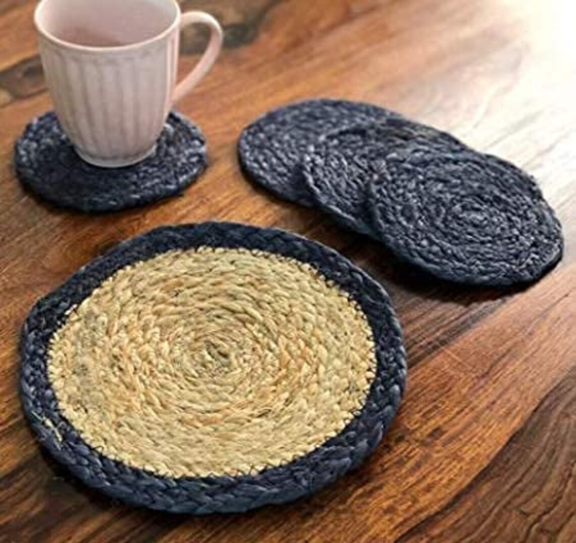 Handmade Set of 5 Braided Jute Placemats 1 Piece25 Cm Round Etsy