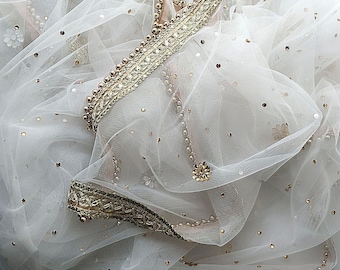 Handmade Bridal White Stone Net Dupatta MR-3