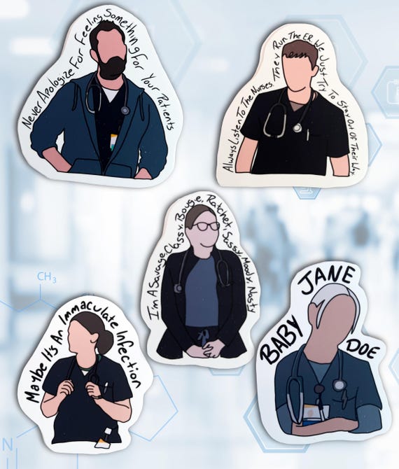 The Pitt Stickers - Dr. Santos, Dr. Robby, Dr. King, Dr. Whittaker, Nurse Dana