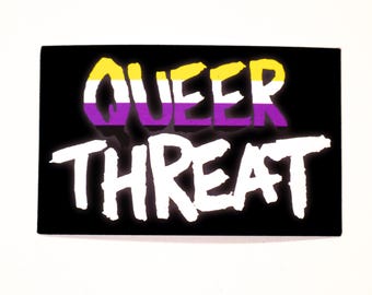 Queer Threat Gender Pride Flag Sticker - Agender, Bigender, Demigender, Genderfluid, Genderqueer, Transgender, Trans-inclusive, Nonbinary