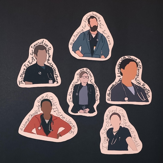 The Pitt Season 1 Stickers - Dr. Santos, Dr. Robby, Dr. King, Dr. Collins, Dr. Langdon, Dr. Mohan